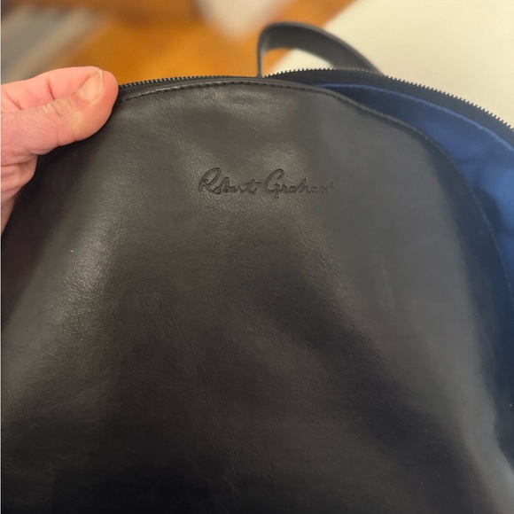 ROBERT GRAHAM BLACK WITH BLUE LINING FAUX LEATHER BACKPACK - Picture 8 of 8